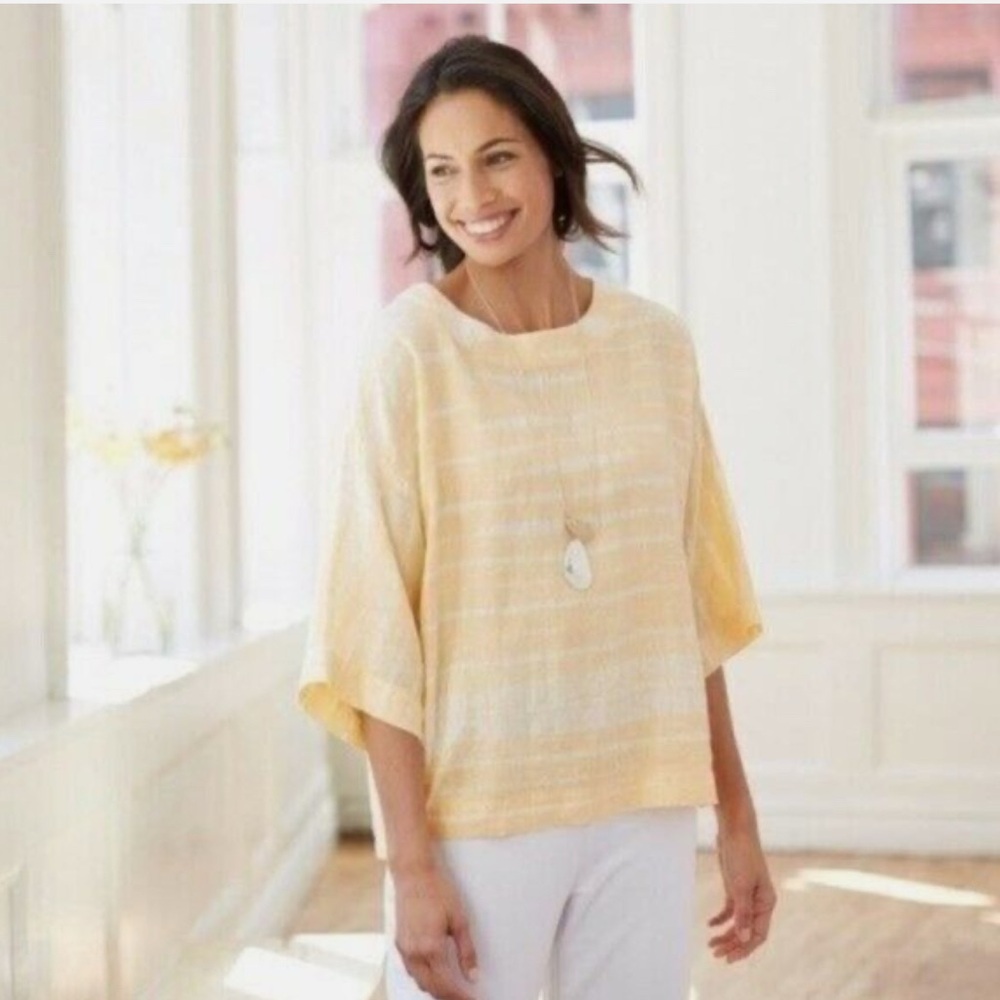 Lightweight Linen J. Jill Pure Linen Boxy Oversized Kimono Style 3/4 Sleeve Top